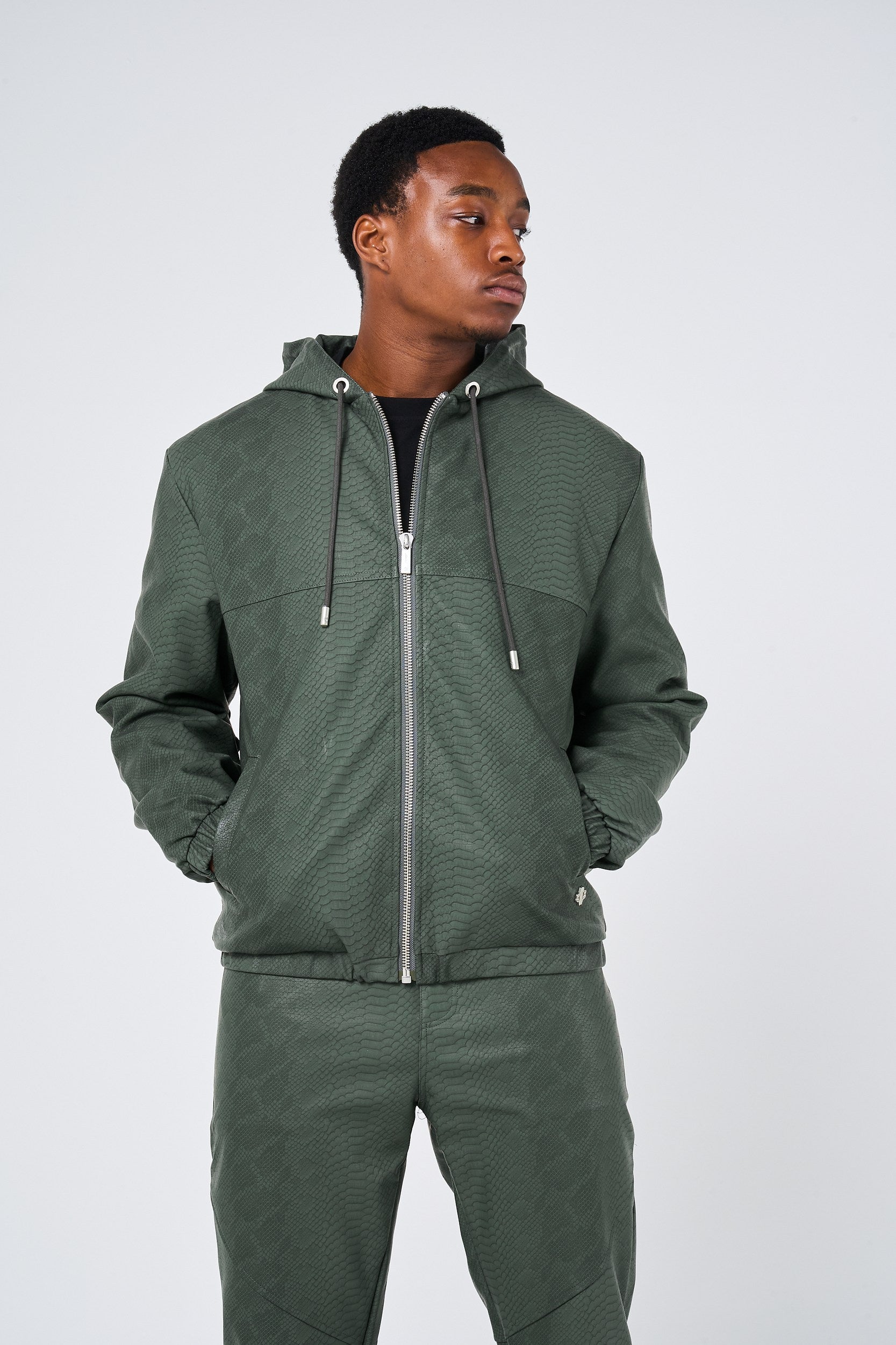 Isandro Khaki Croc Leather Jacket