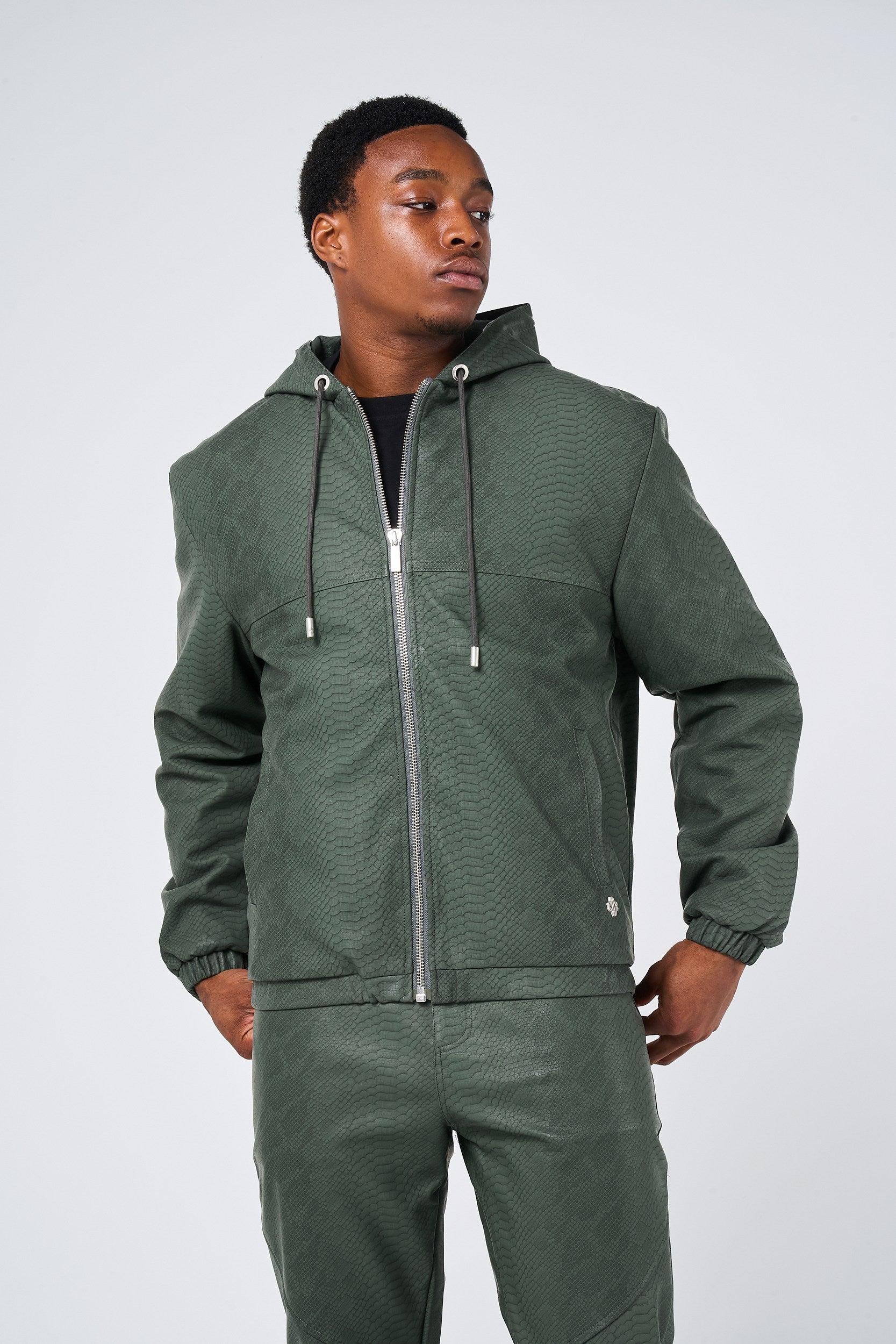 Isandro Khaki Croc Leather Jacket