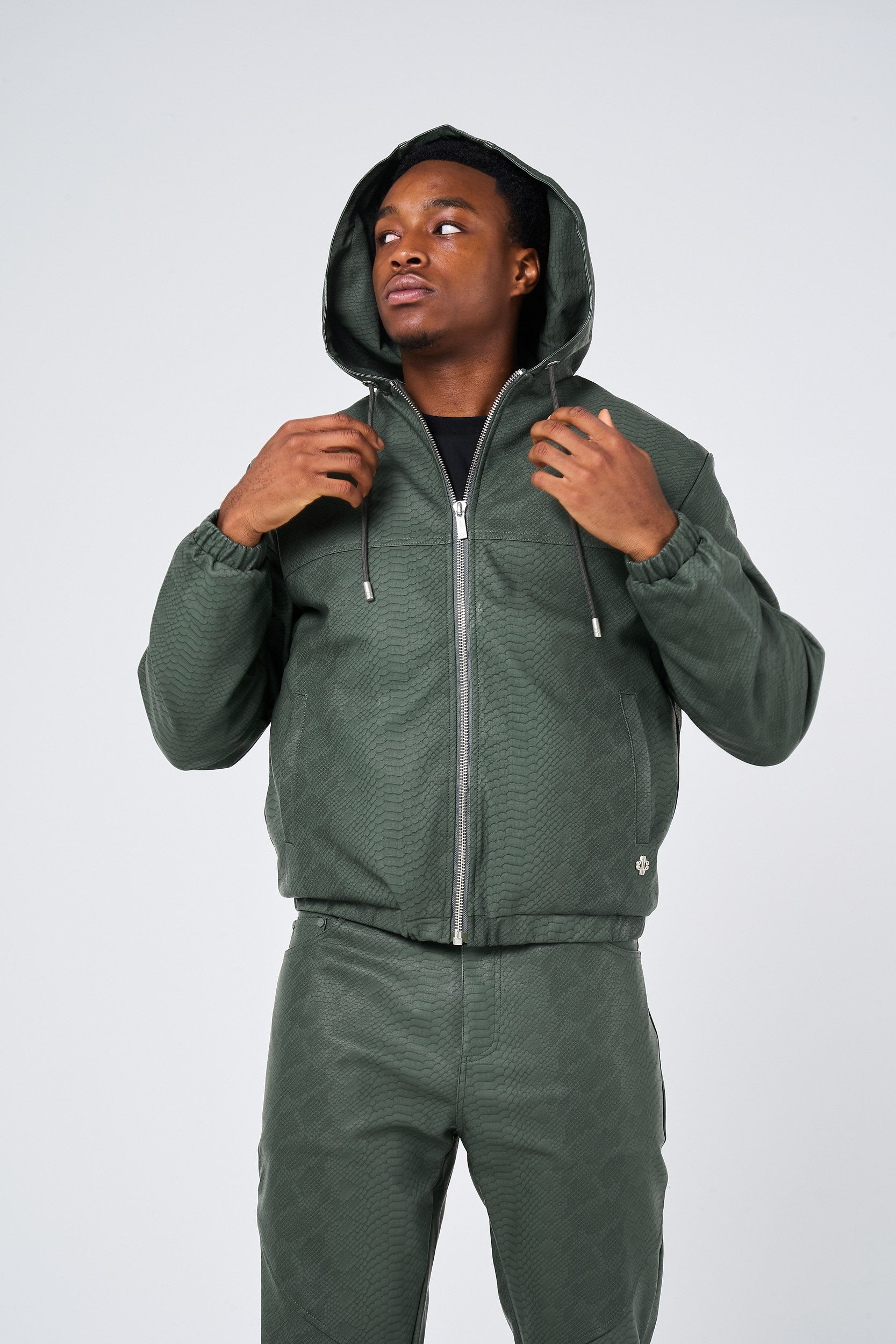 Isandro Khaki Croc Leather Jacket