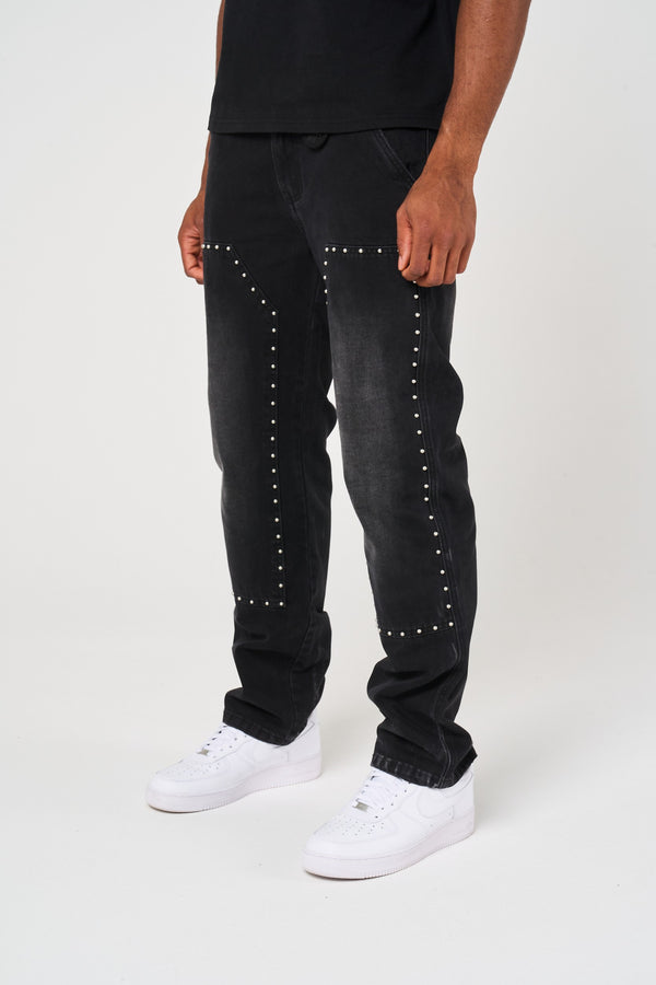 Haulier Zwart Spijkerdenim met Studs