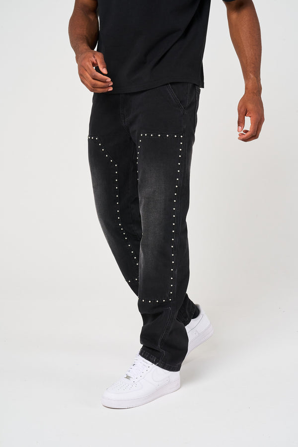 Haulier Zwart Spijkerdenim met Studs