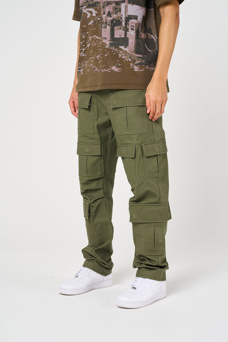 Pantalones pesados con bolsillos Terron en verde oliva