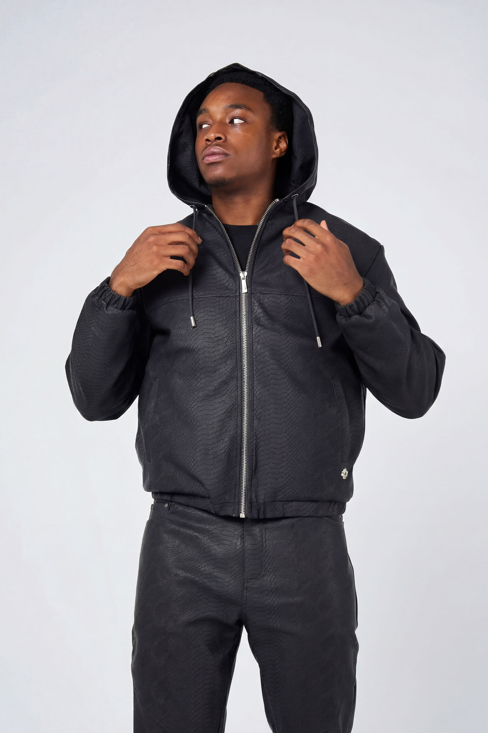 Isandro Black Croc Leather Jacket