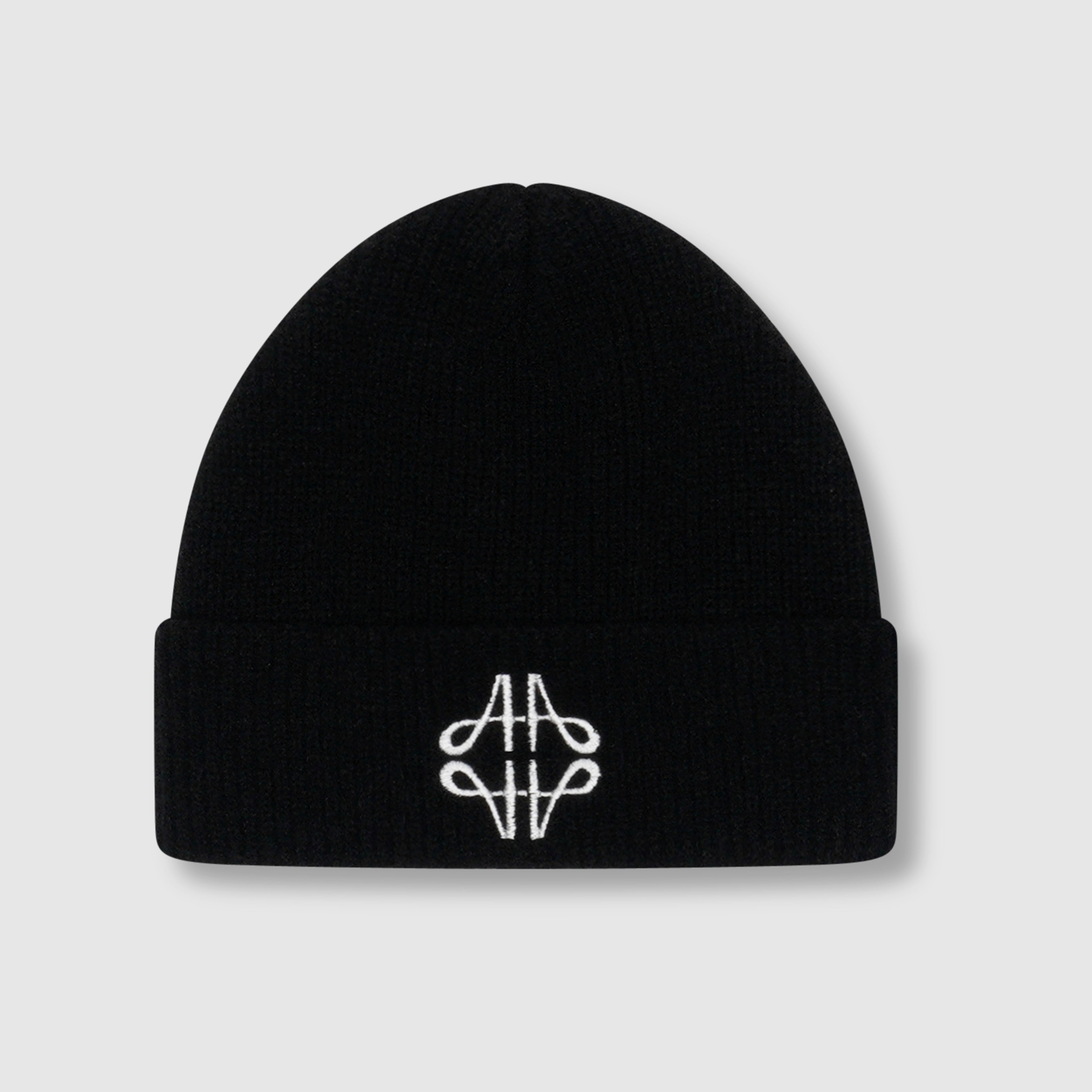 Fluffy Emblem Black Knitted Beanie