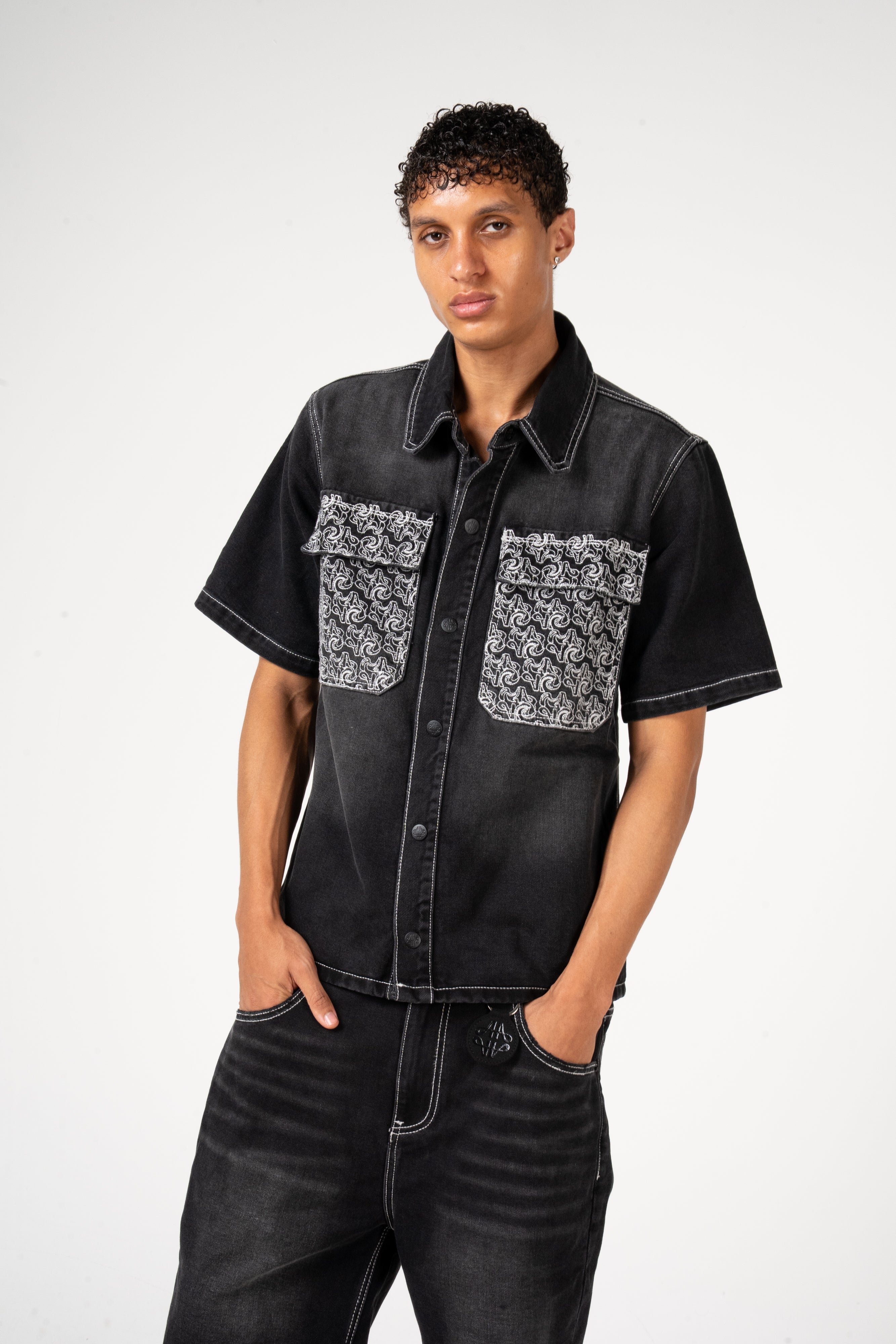 Keshi Denim Short Set Black
