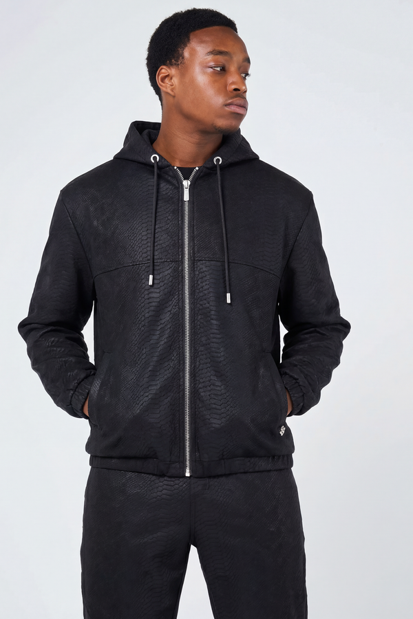 Isandro Black Croc Leather Jacket