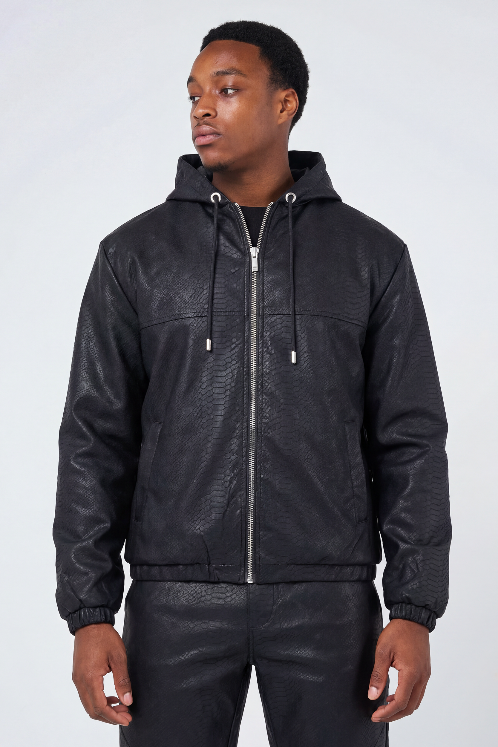 Isandro Black Croc Leather Jacket