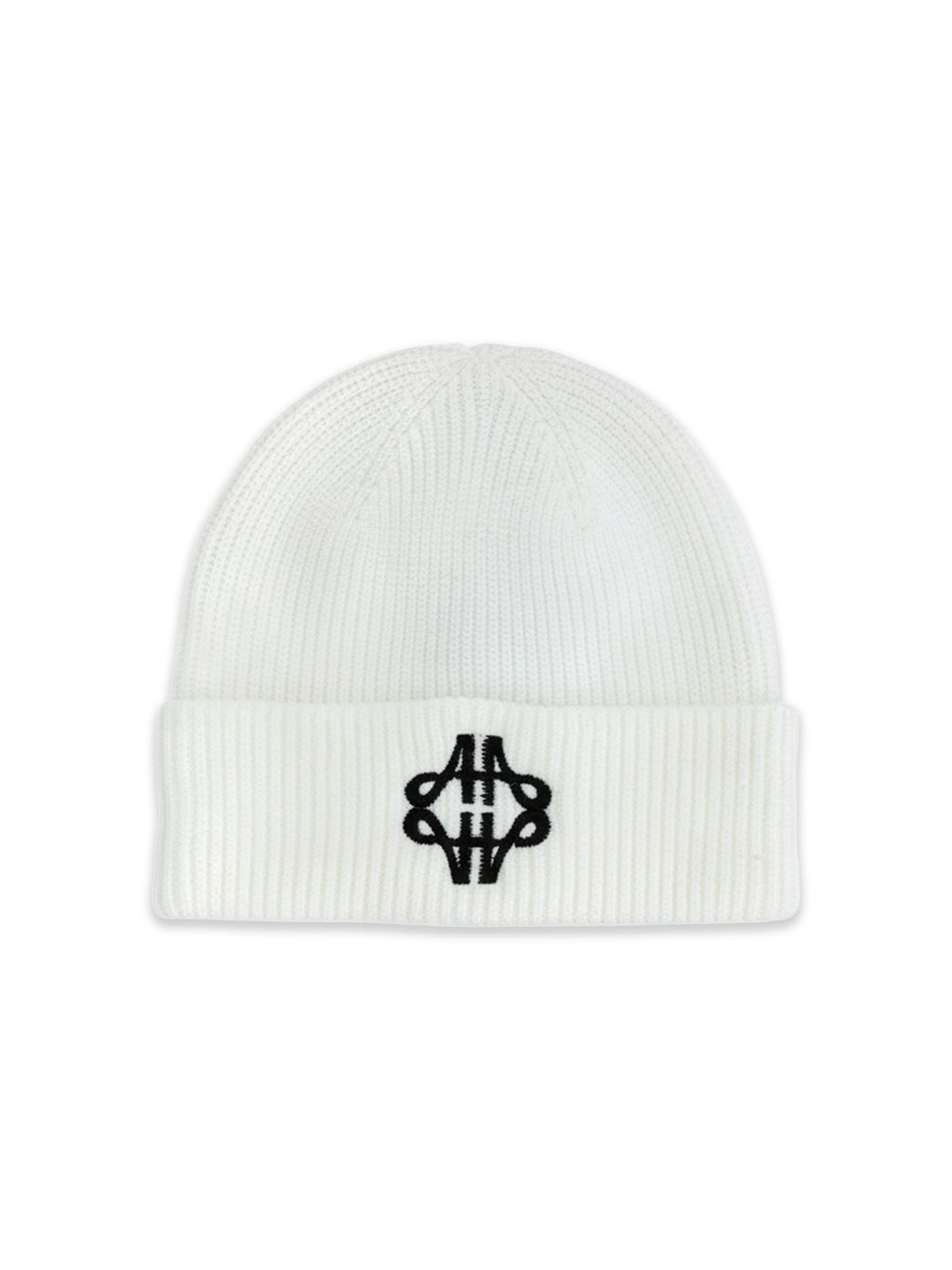 Fluffy Emblem White Knitted Beanie