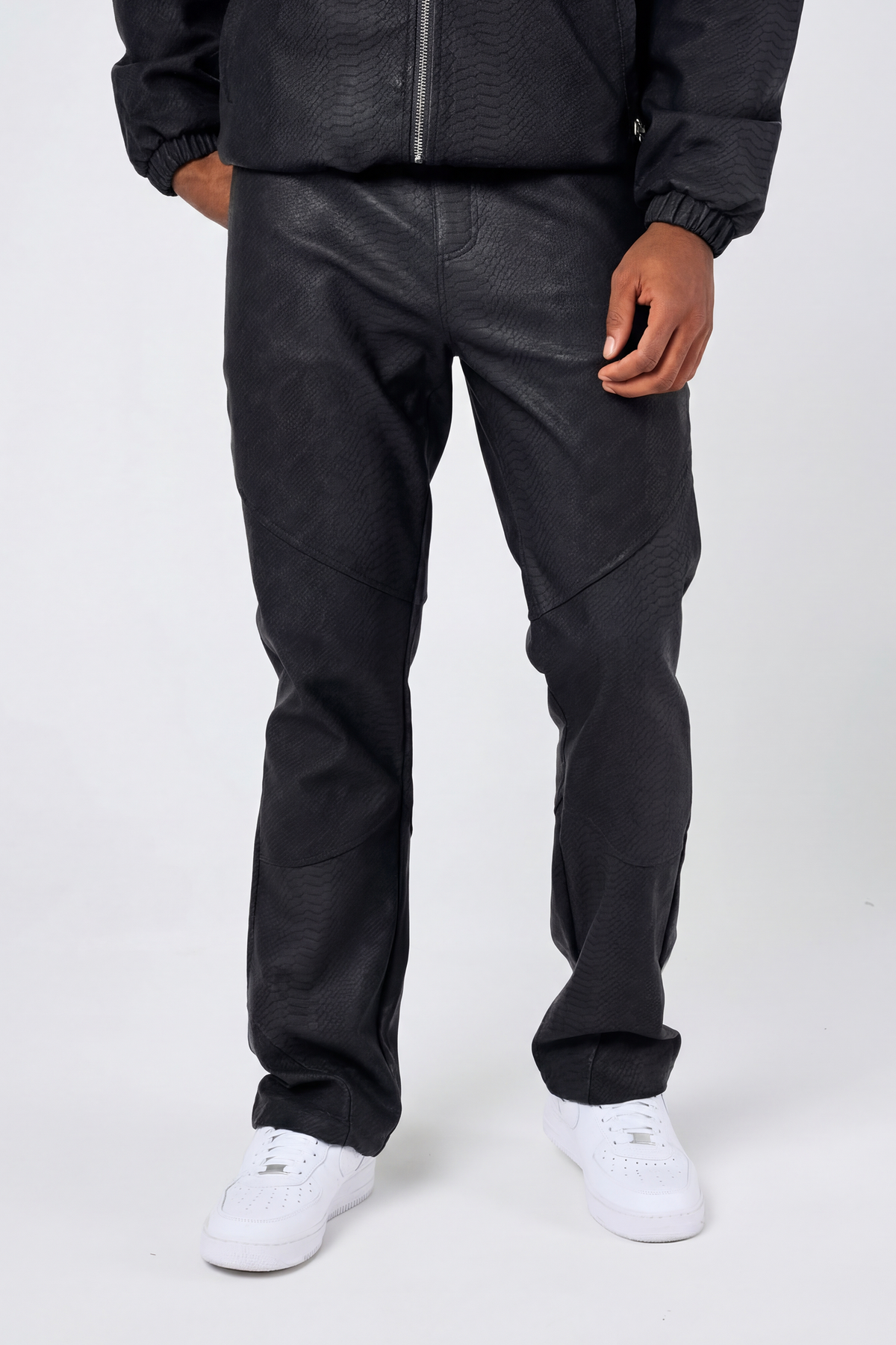 Isandro Zwarte Croco Leren Broek