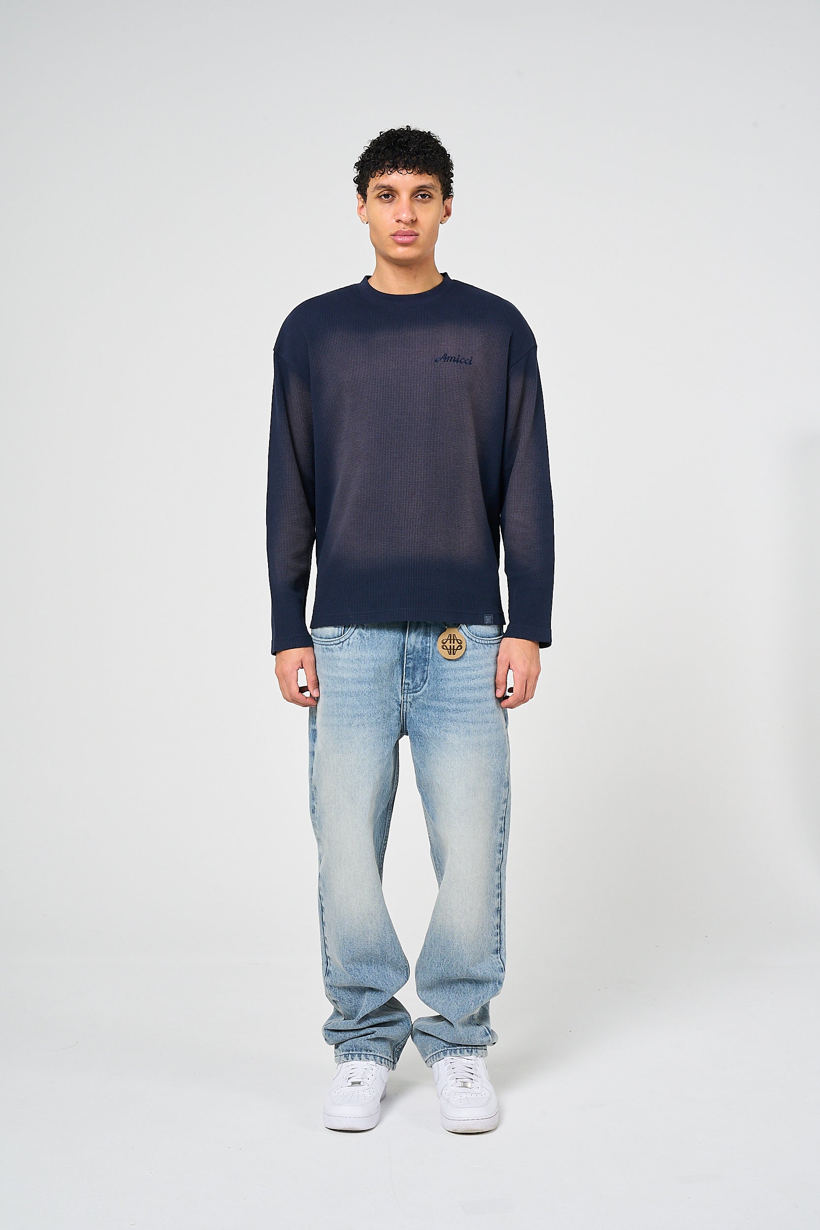 Pandan Navy Waffle Long Sleeve T Shirt