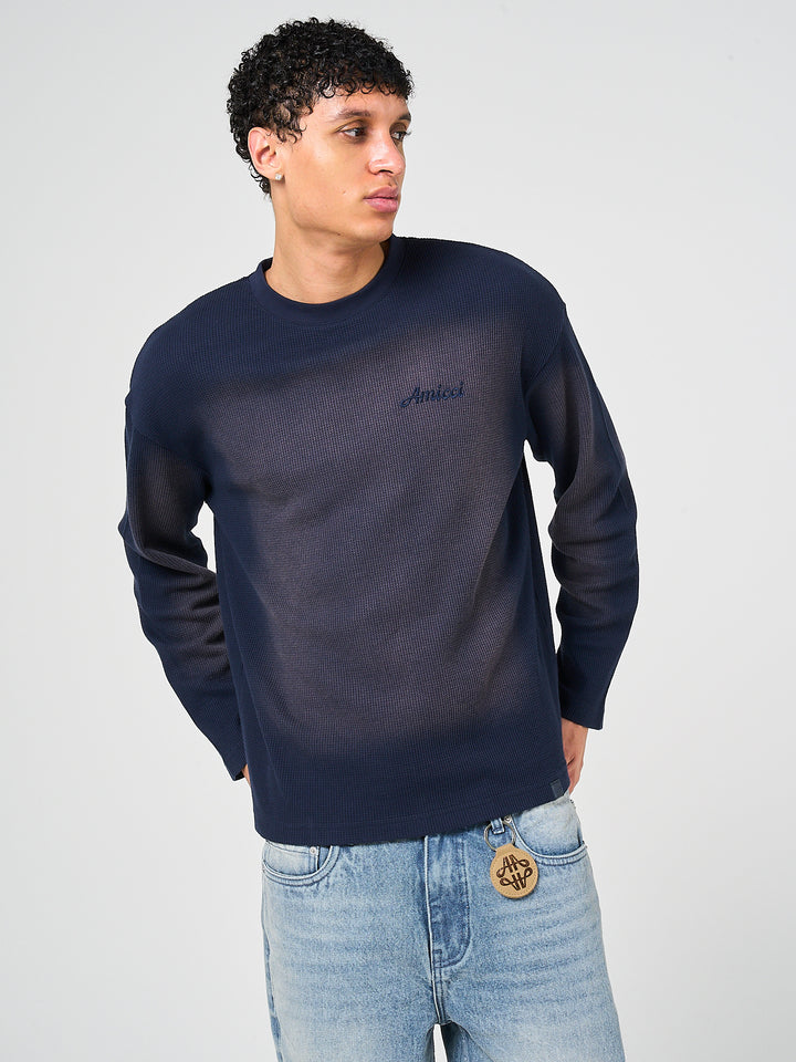 Pandan Marine Wafel T-shirt Lange Mouw