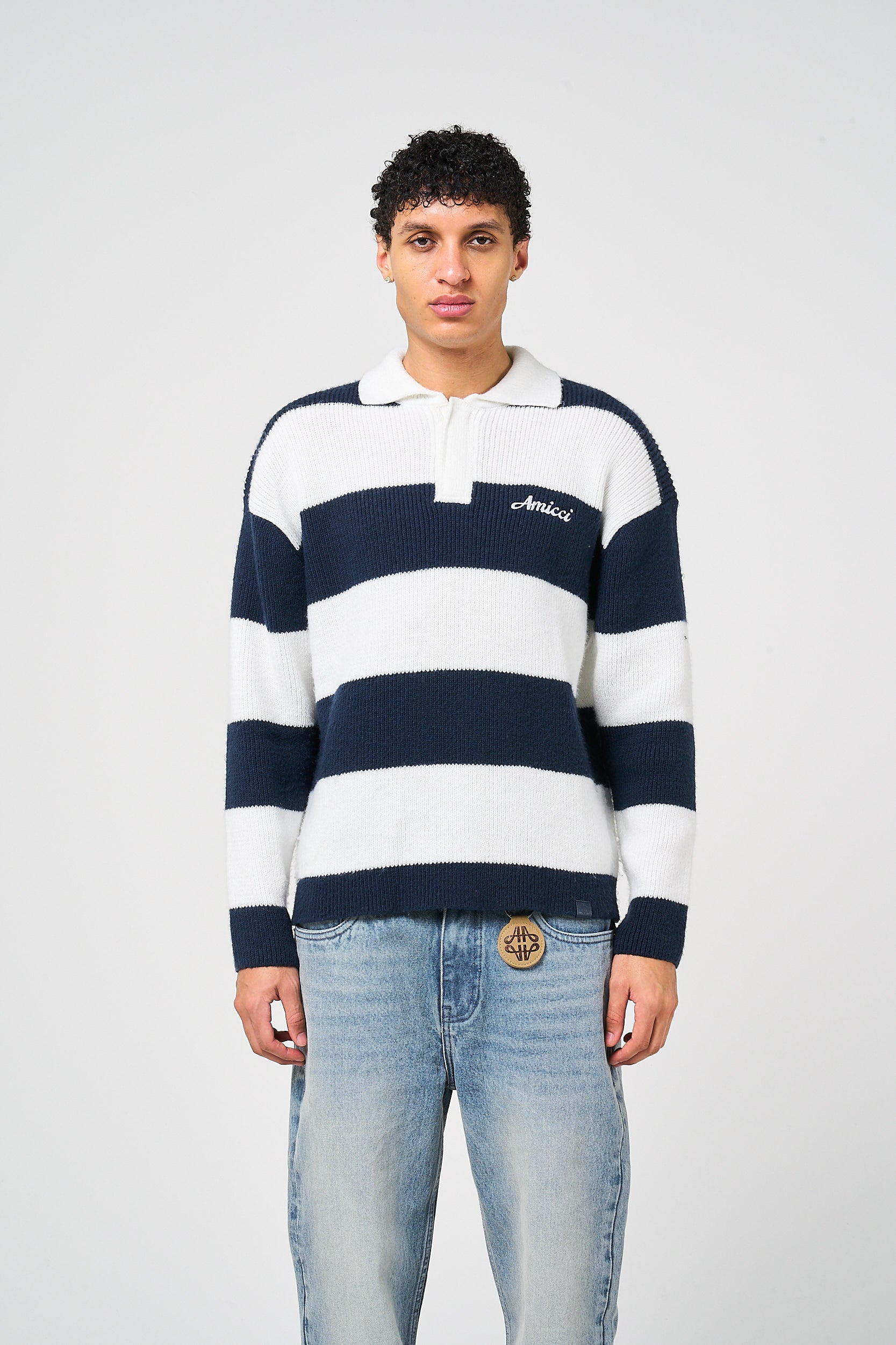 Awing Navy Striped Knitwear Sweatshirt