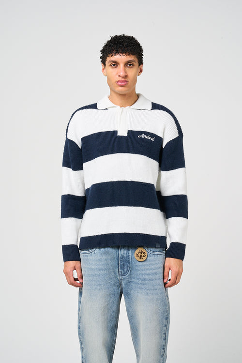 Awing Marine Gestreepte Gebreide Sweater
