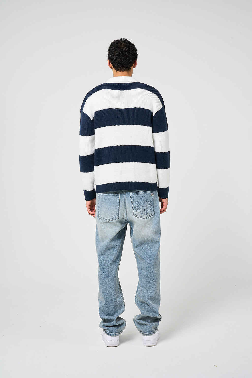 Awing Navy Striped Knitwear Sweatshirt