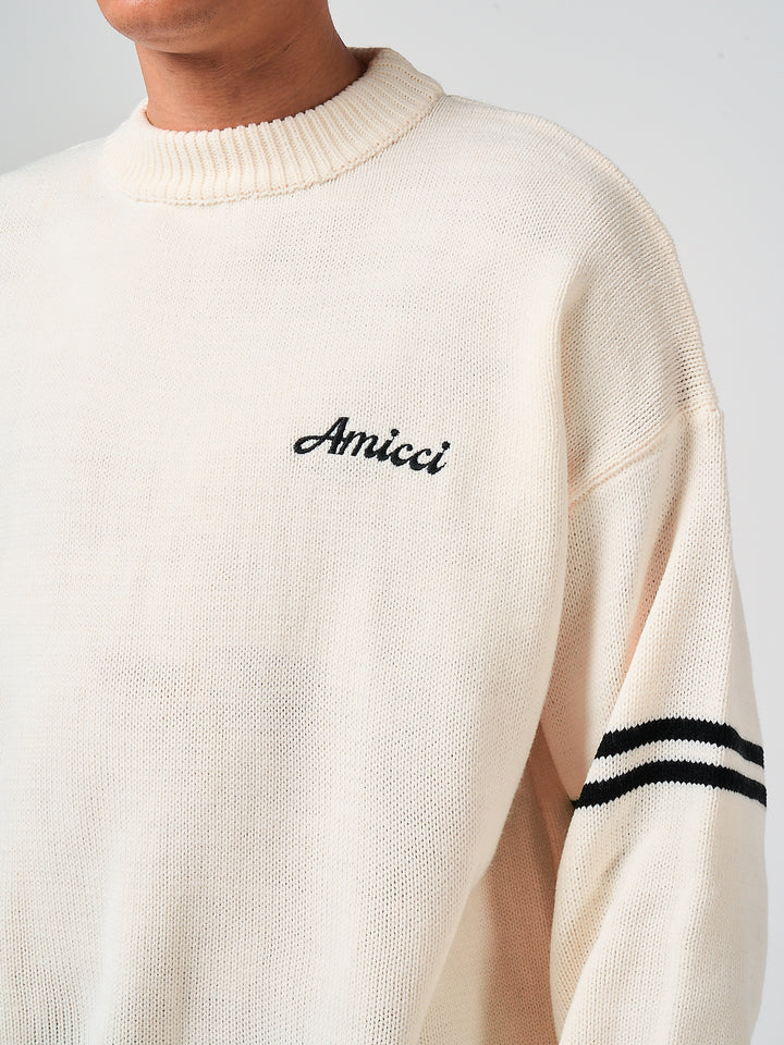 Nantes Long Sleeve White Knitted T Shirt