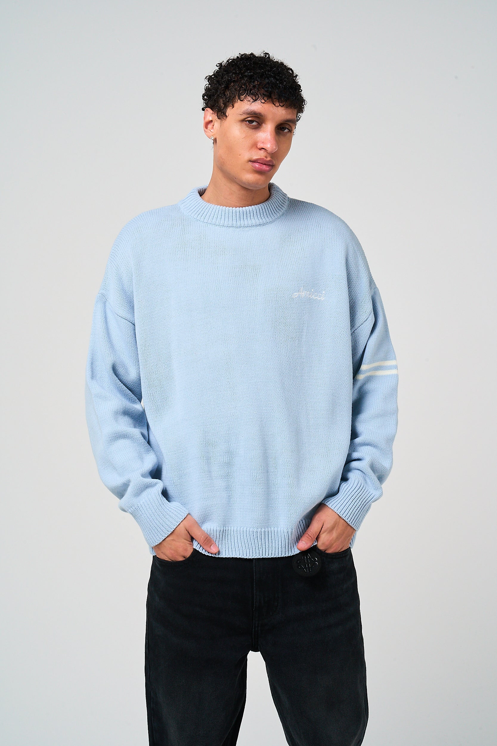 Nantes Long Sleeve Blue Knitted T Shirt