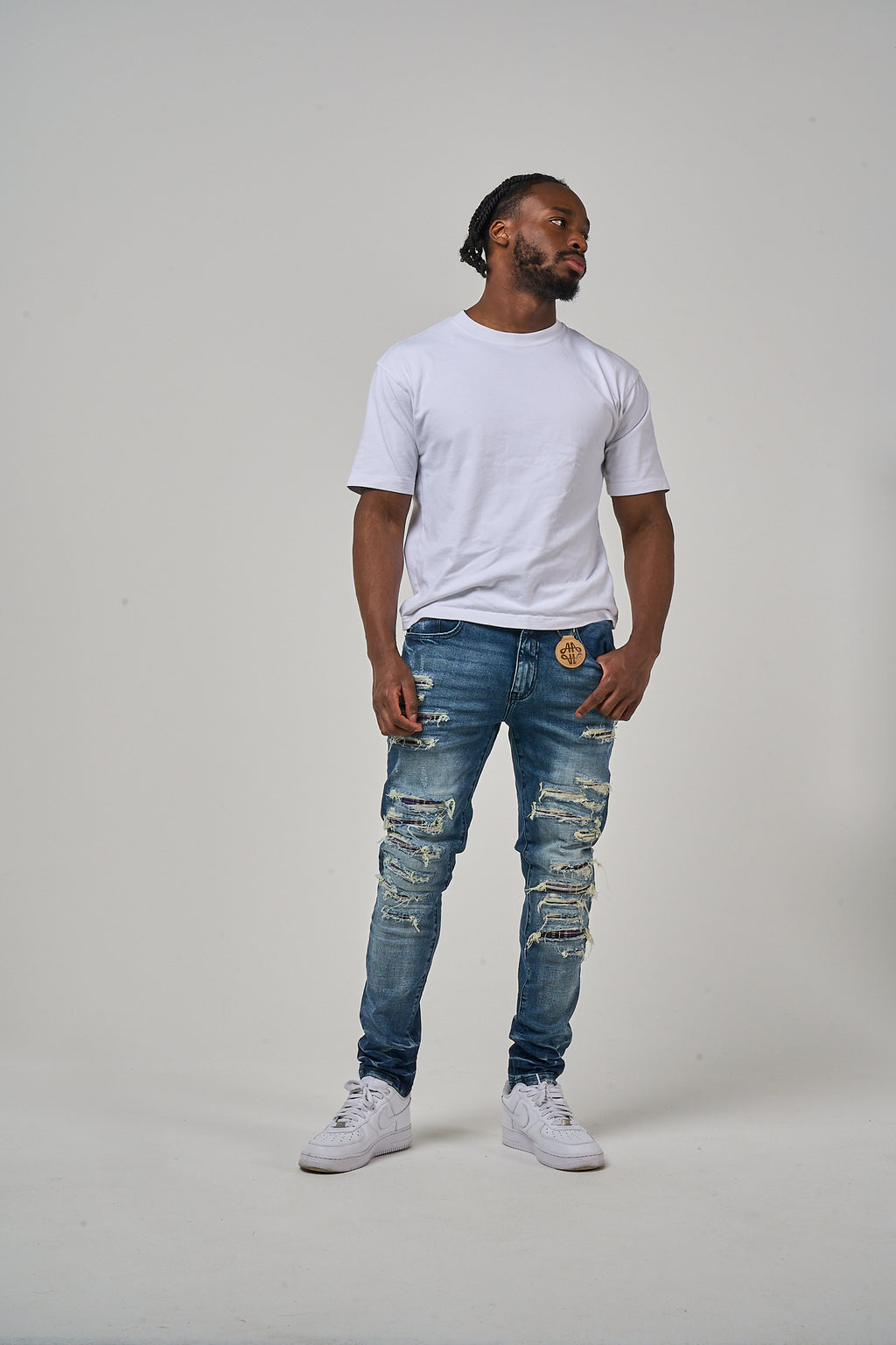 Belvedere Heavy Ripped Mid Blue Skinny Jeans