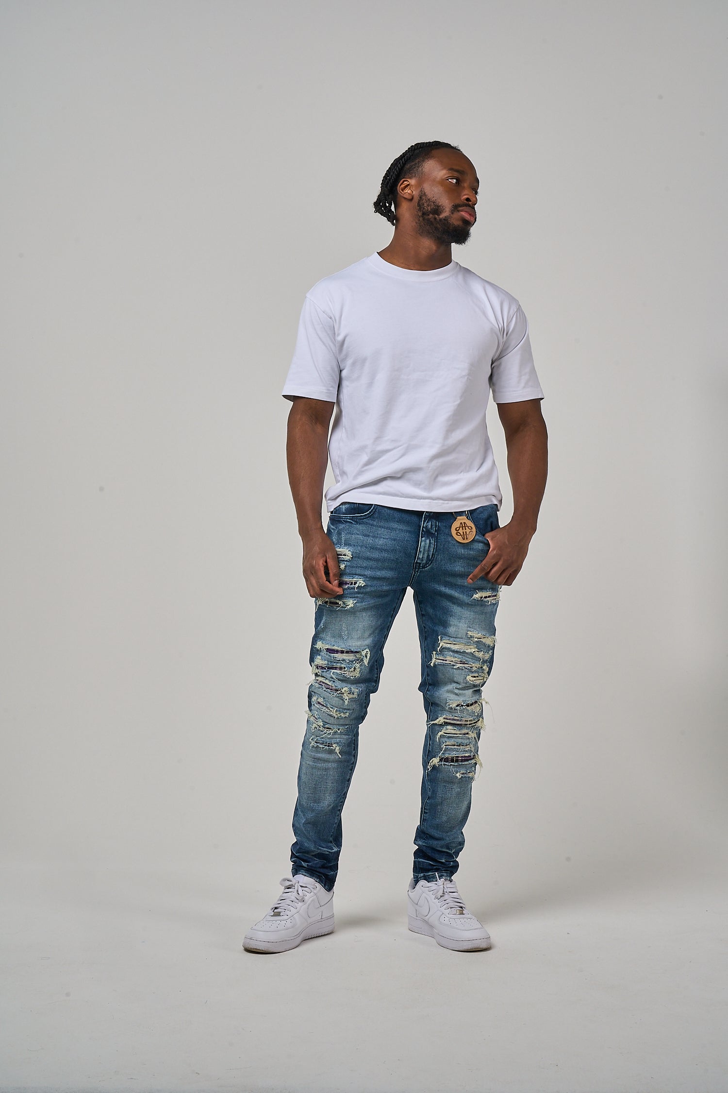 Belvedere Heavy Ripped Mid Blue Skinny Jeans