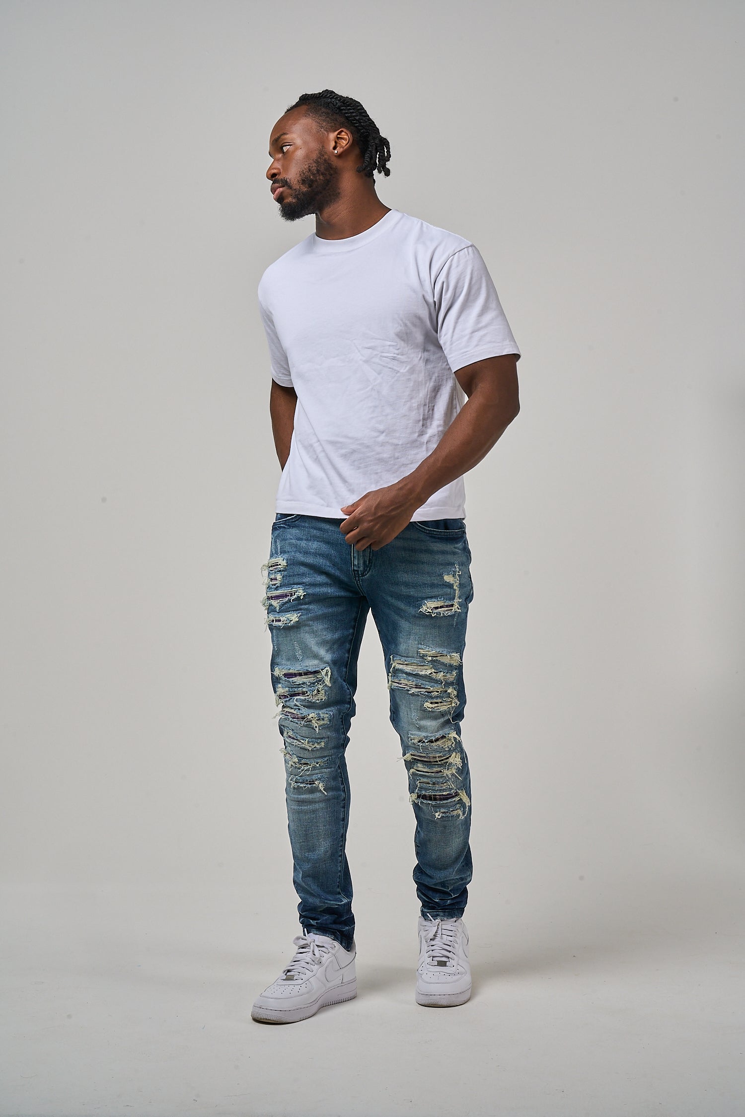 Belvedere Heavy Ripped Mid Blue Skinny Jeans