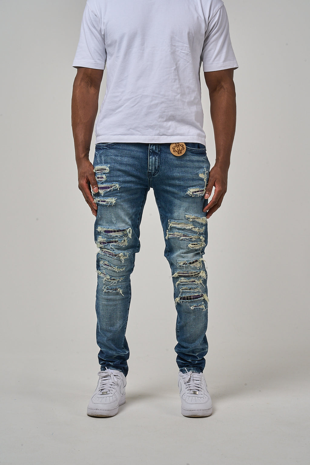 Belvedere Heavy Ripped Mid Blue Skinny Jeans