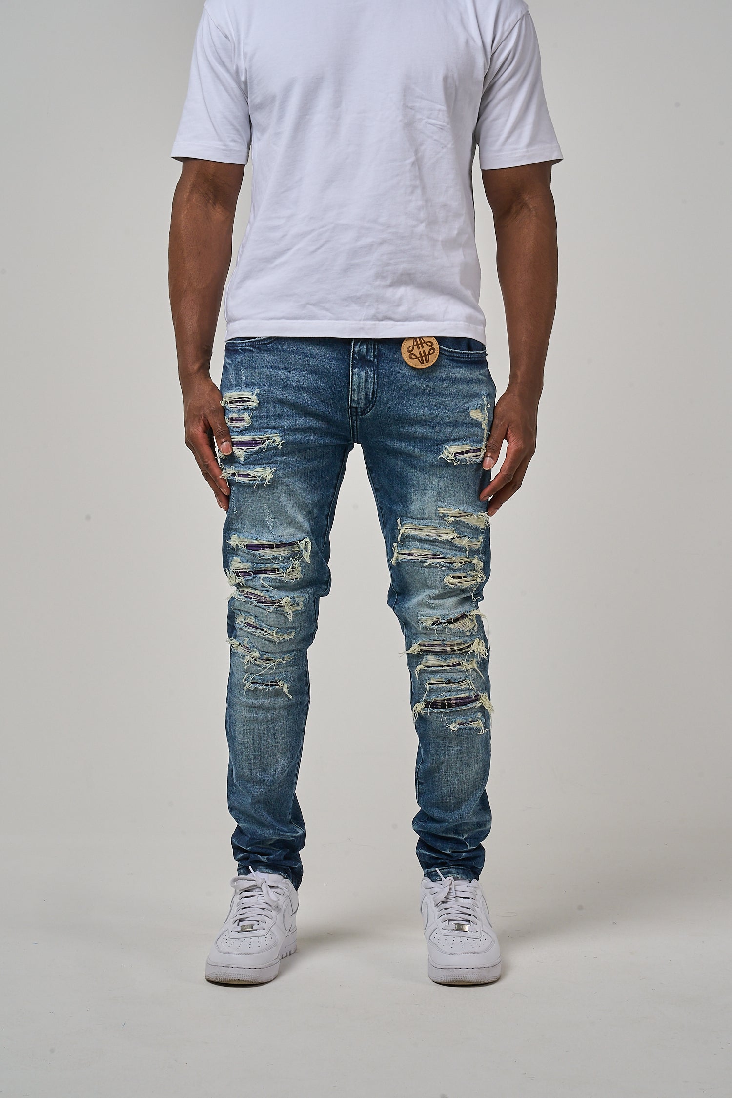 Belvedere Heavy Ripped Mid Blue Skinny Jeans