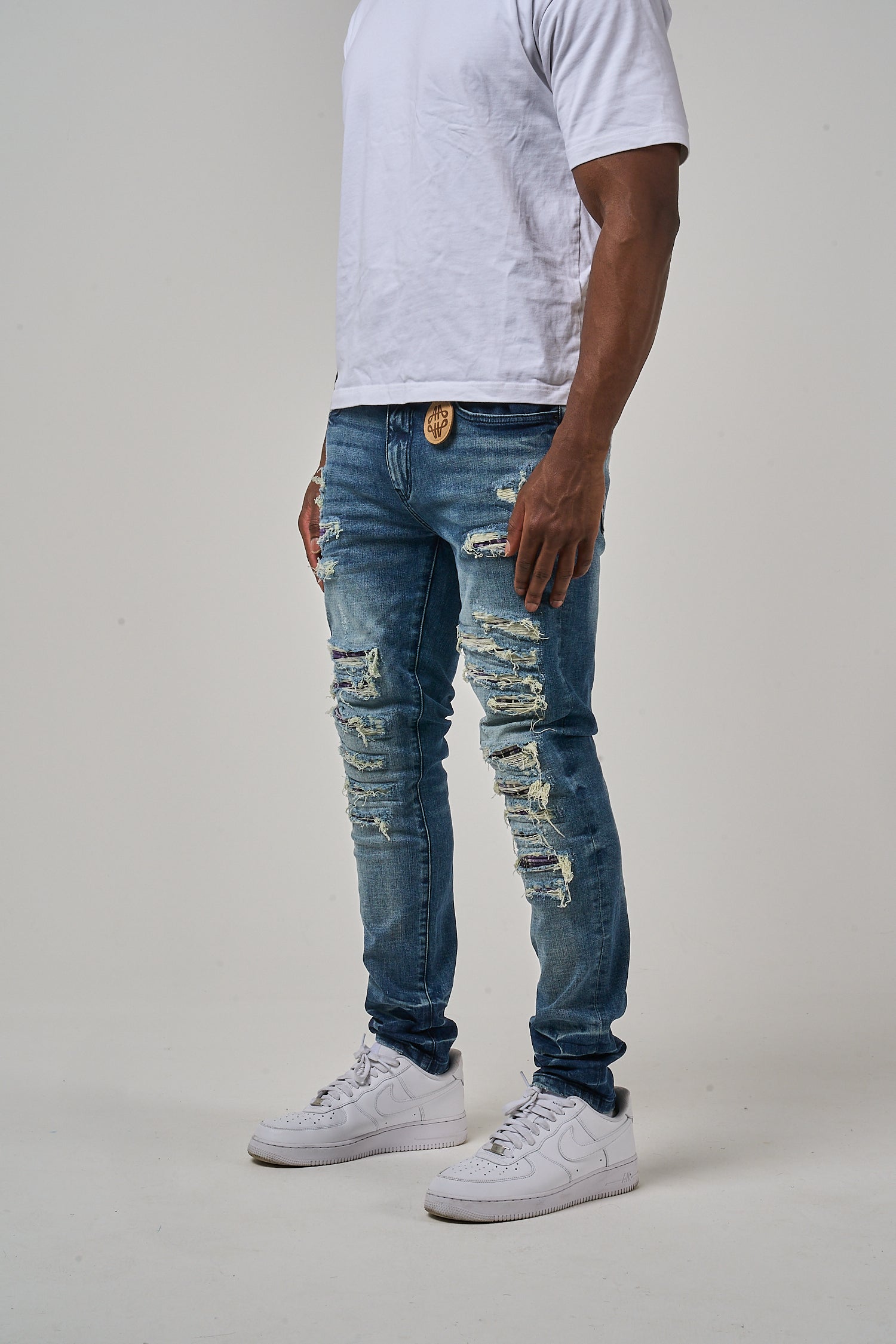 Belvedere Heavy Ripped Mid Blue Skinny Jeans