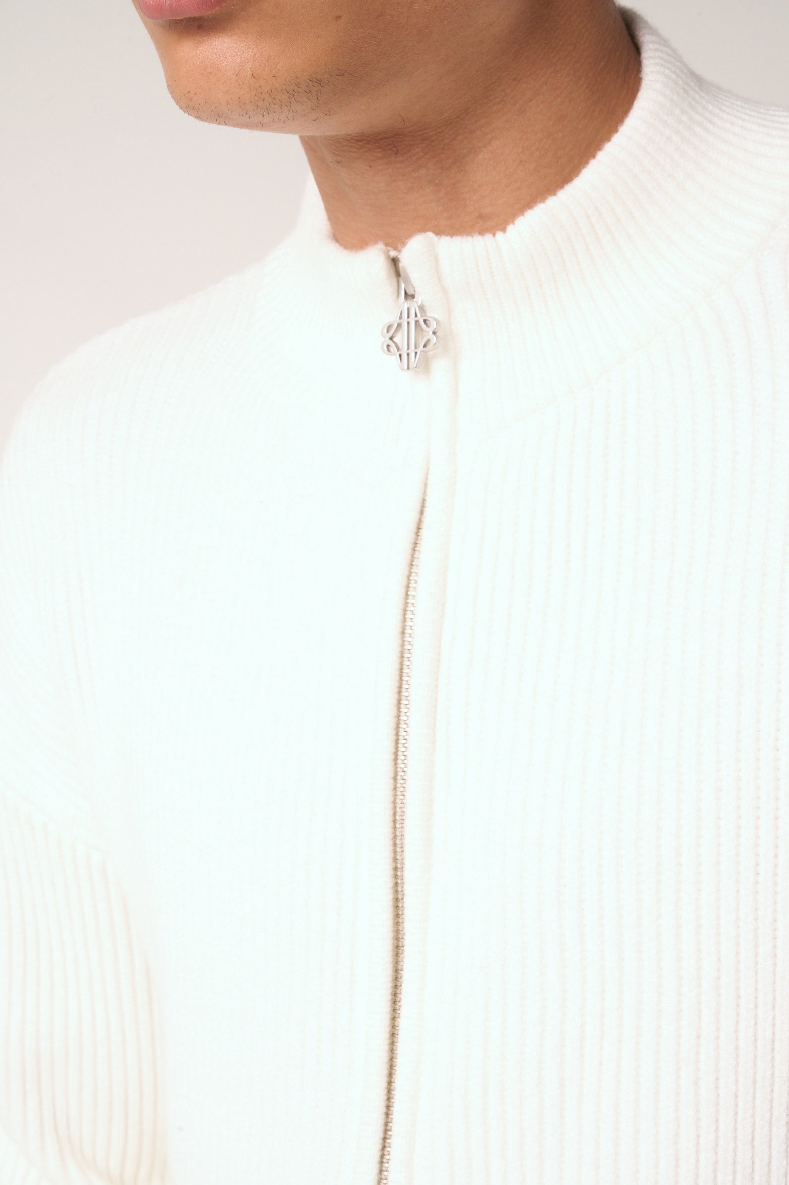 Mesa Ribbed Zip-Through Sweater White