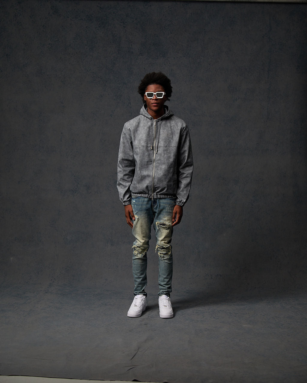 Rafel Leren Rits Hoodie Grijs