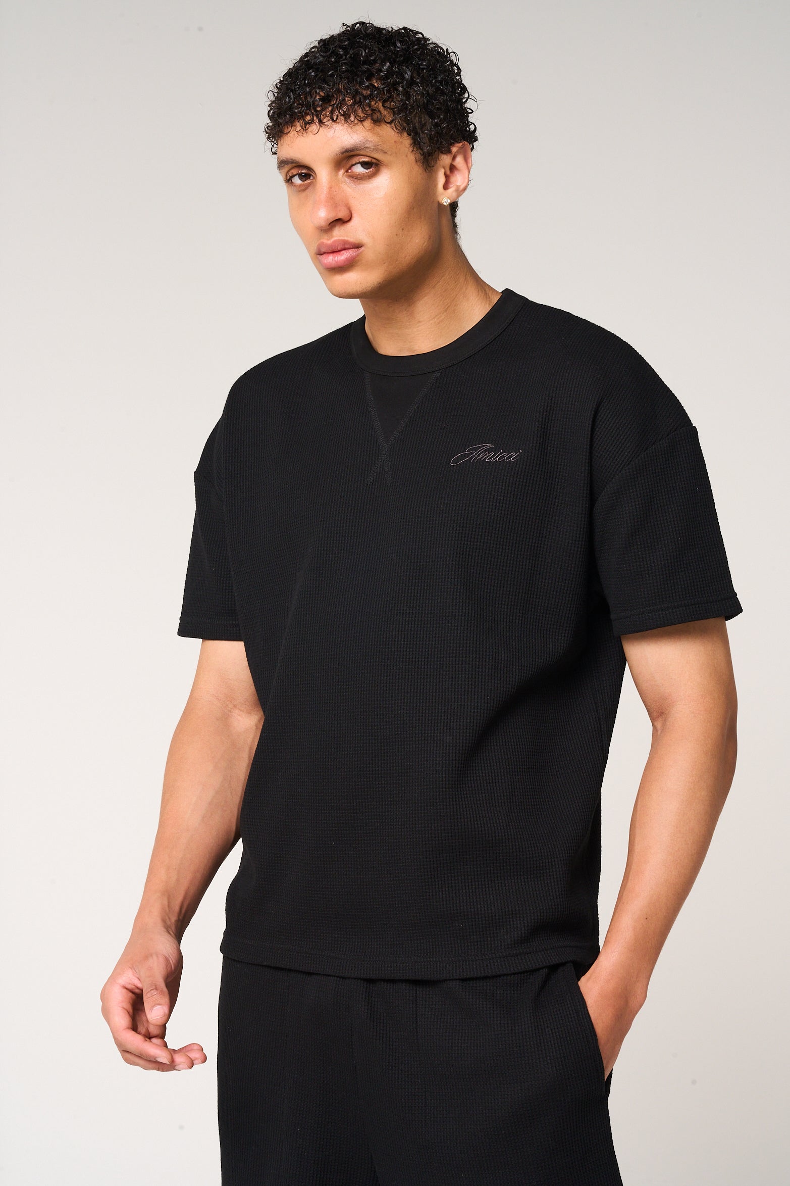 Tempest Waffle Knit T-Shirt Black