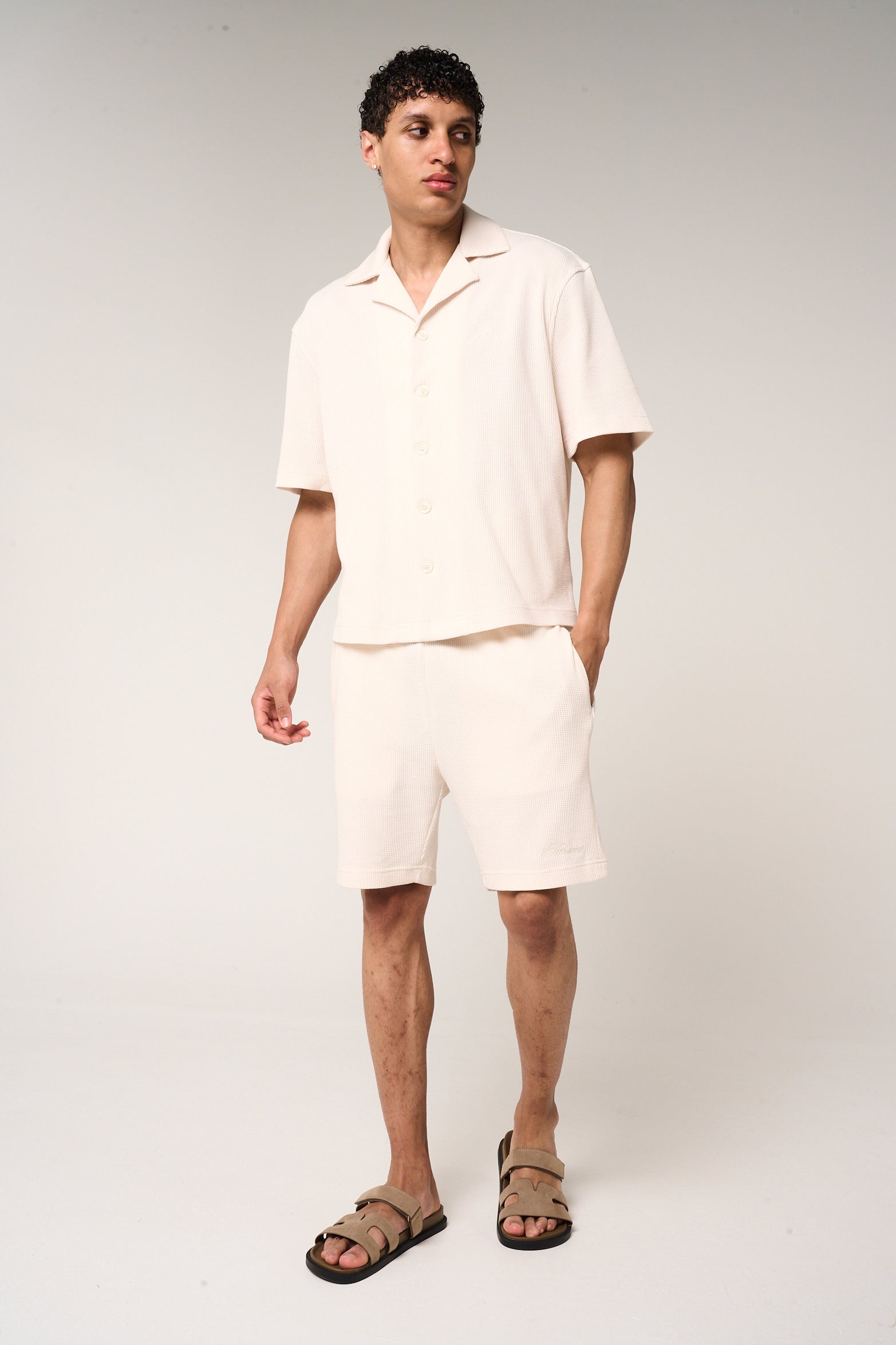 Cairo Waffle Knit Shirt Beige