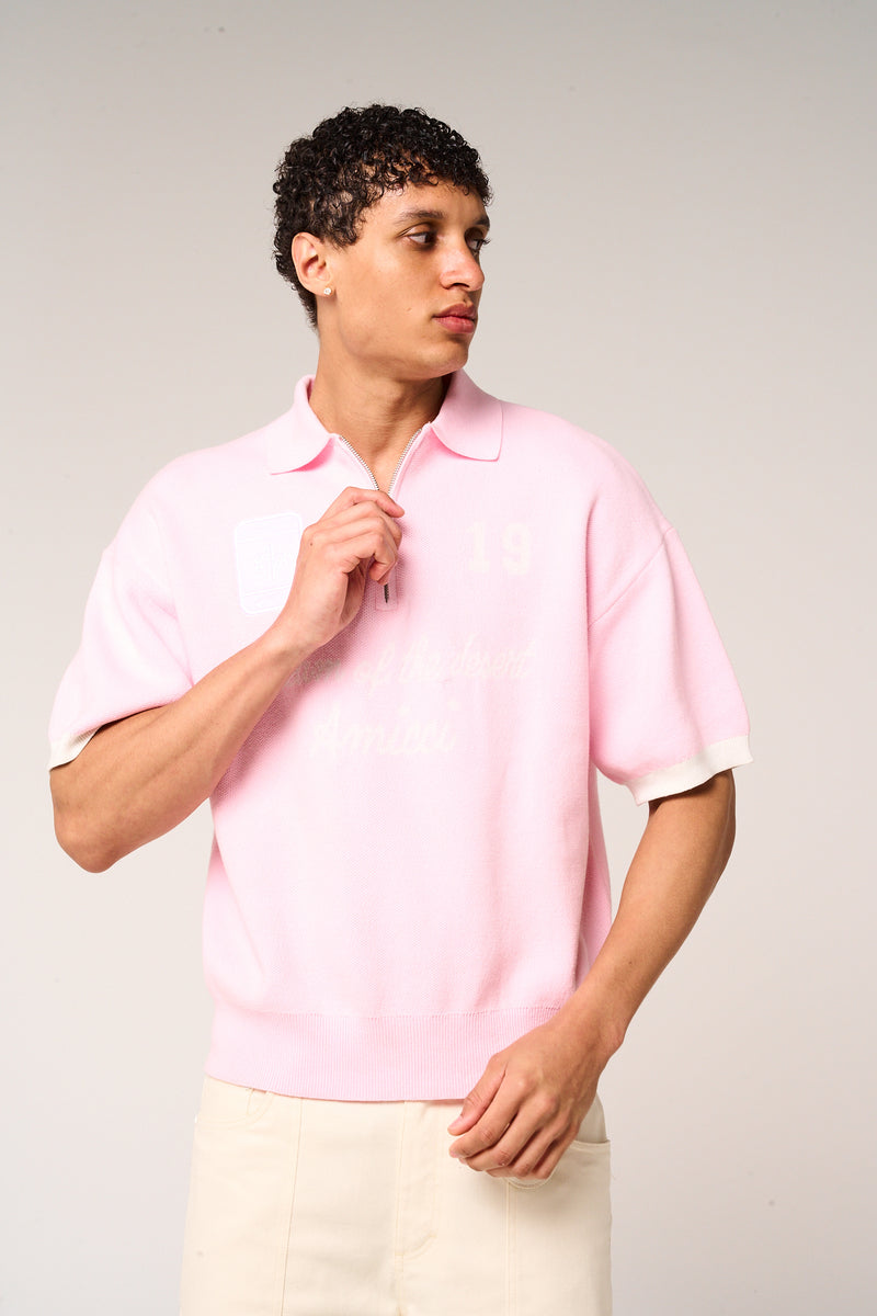 Reno Knitted Zip Polo Pink