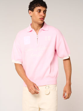 Reno Knitted Zip Polo Pink