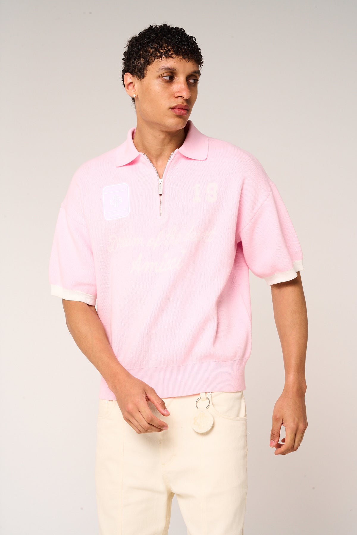 Reno Knitted Zip Polo Pink