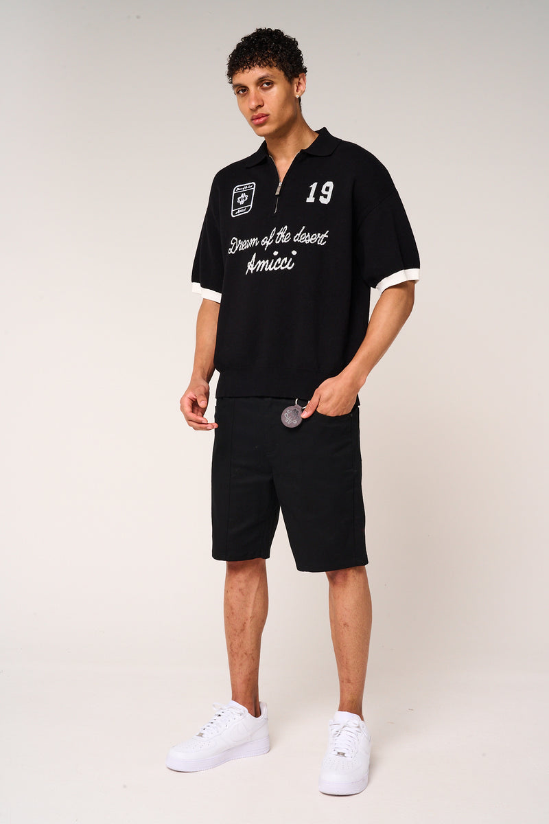 Reno Knitted Zip Polo Black