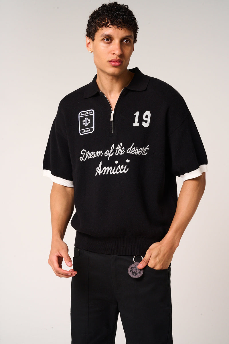 Reno Knitted Zip Polo Black