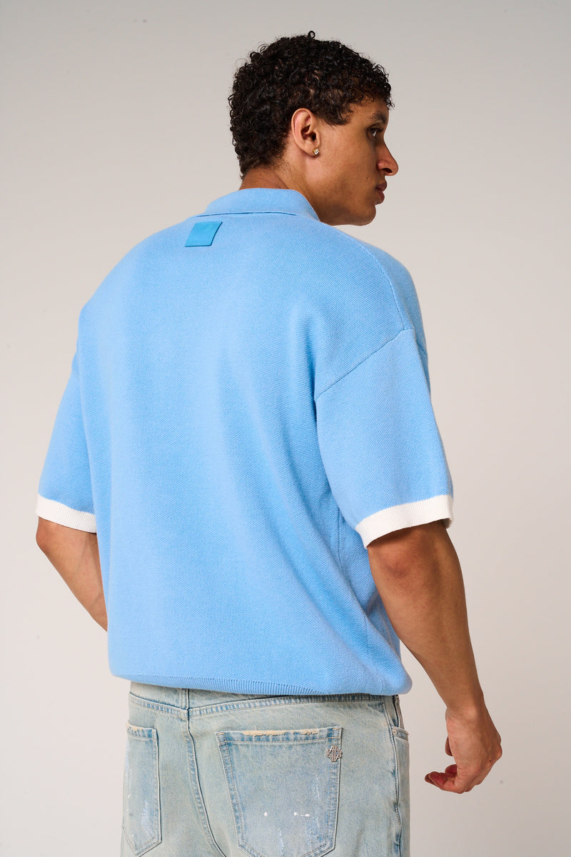 Reno Knitted Zip Polo Blue