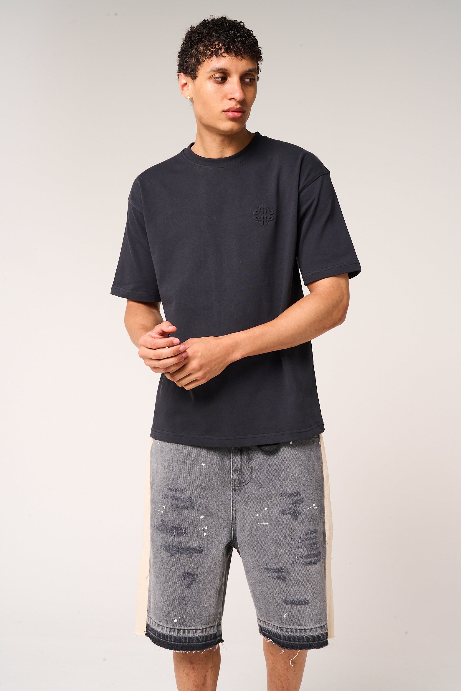 Karim Embossed Logo T Shirt Black