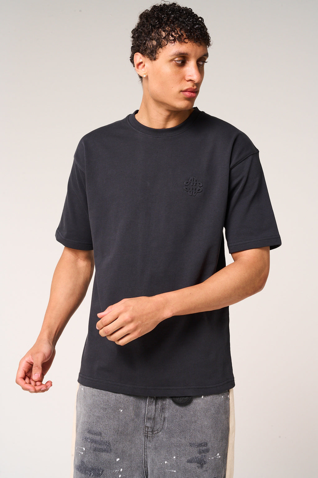 Karim Embossed Logo T Shirt Black