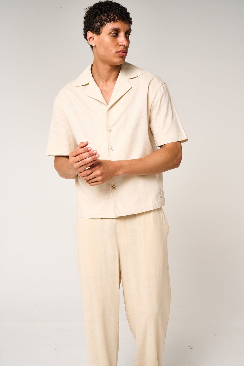 Kailani Short Sleeve Linen Shirt Beige