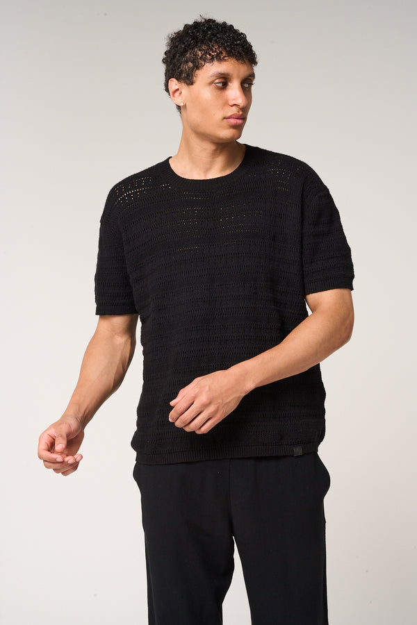 Araz Knitted Patterned T Shirt Black