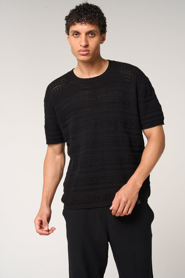 Araz Knitted Patterned T Shirt Black