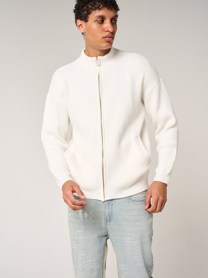 Mesa Ribbed Zip-Through Sweater White