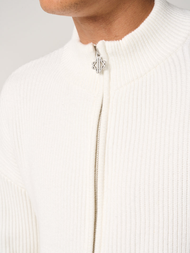 Mesa Ribbed Zip-Through Sweater White