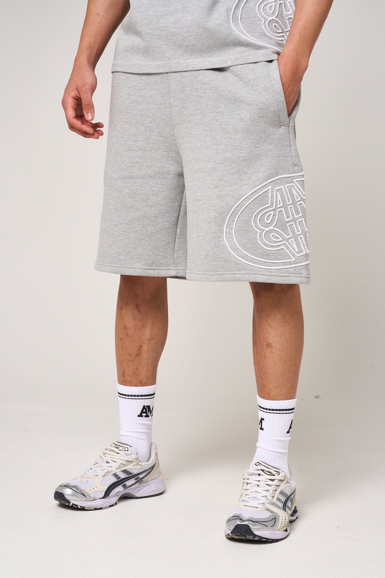 Fares Logo Embroidery Shorts Grey
