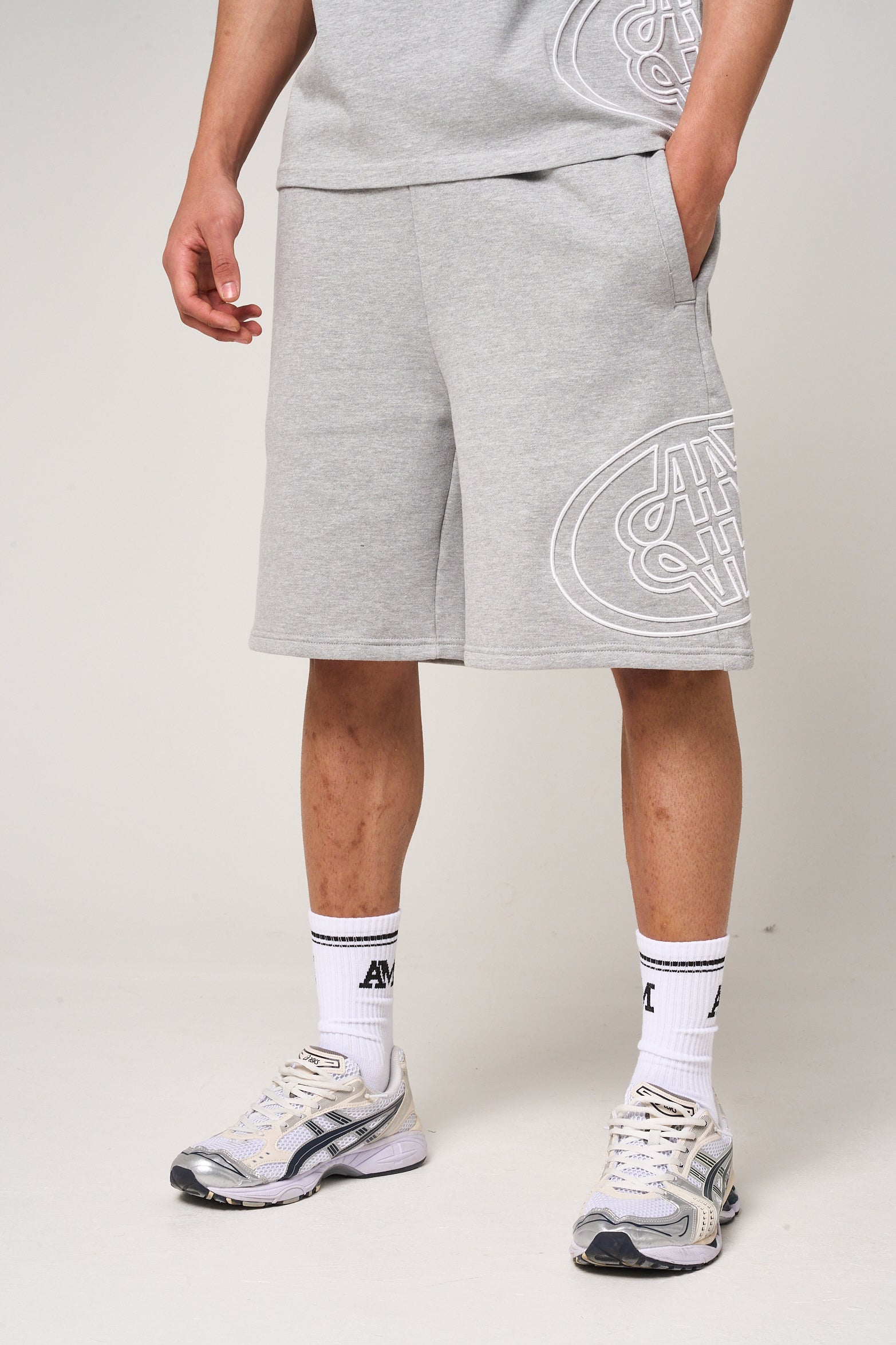 Fares Logo Embroidery Shorts Grey
