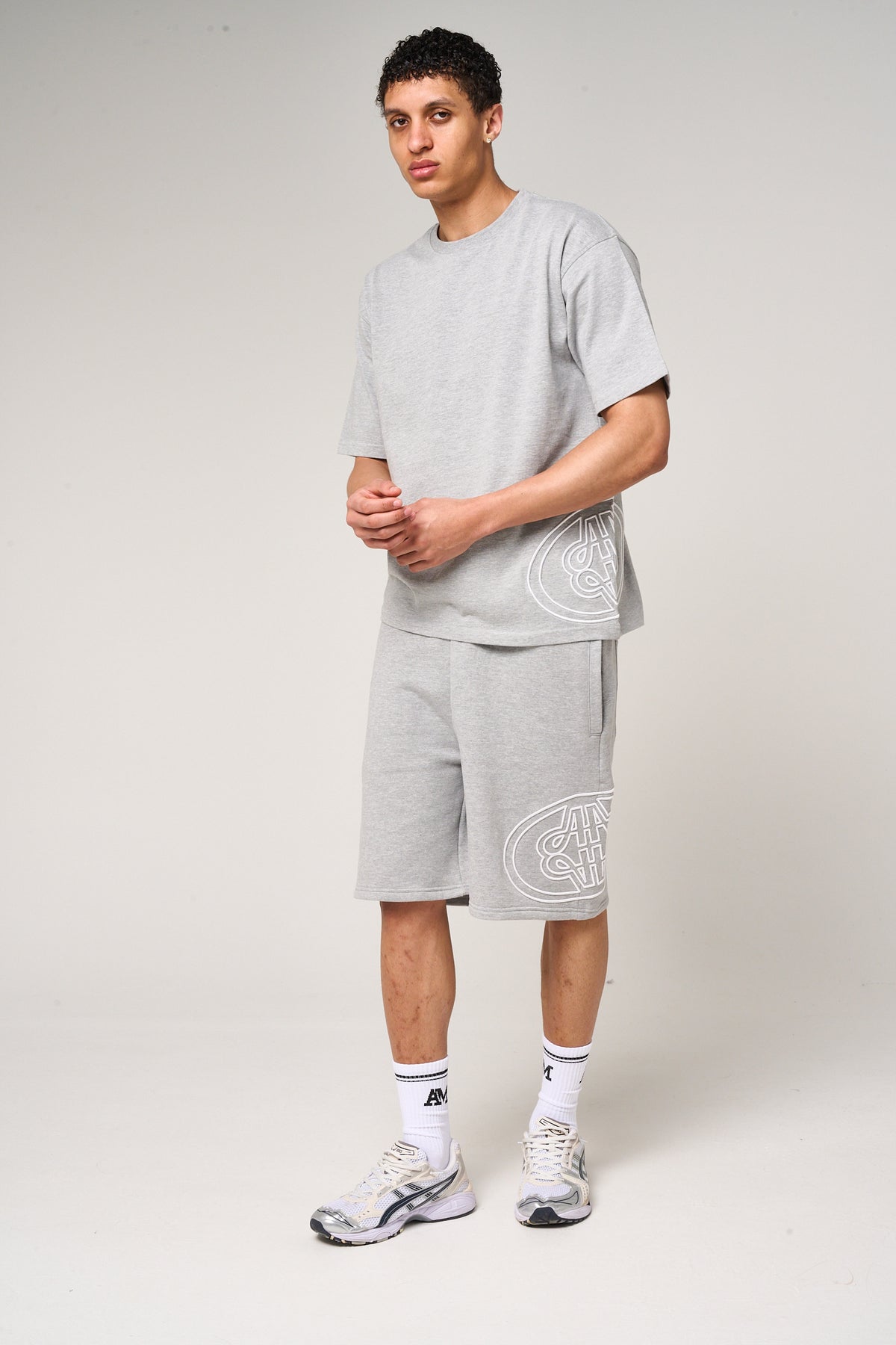 Fares Logo Embroidery T Shirt Grey