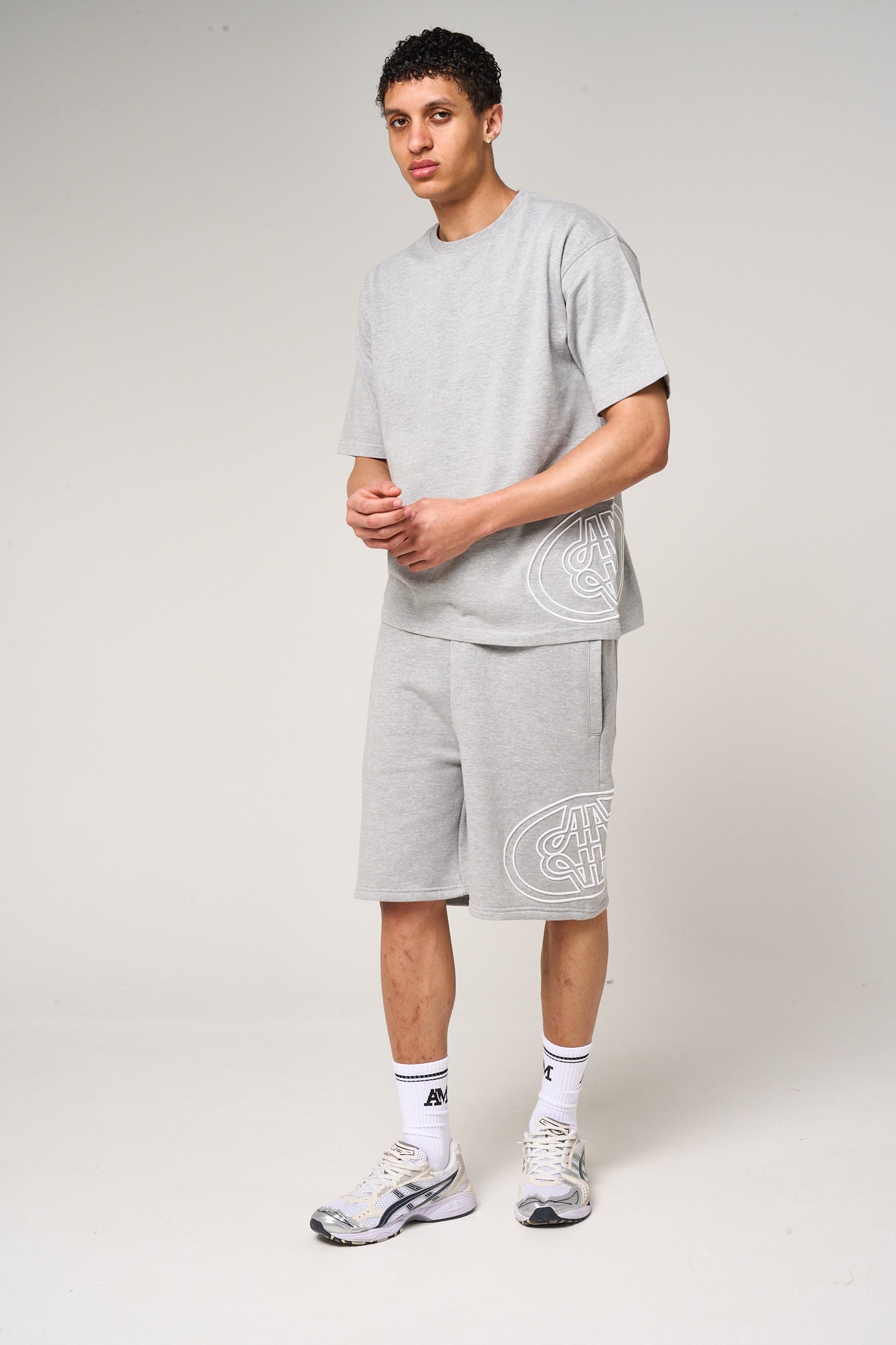 Fares Logo Embroidery T Shirt Grey