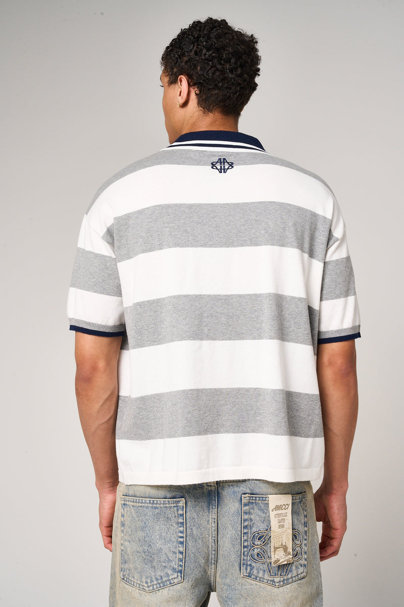 Avendia Striped Knitted Polo Grey