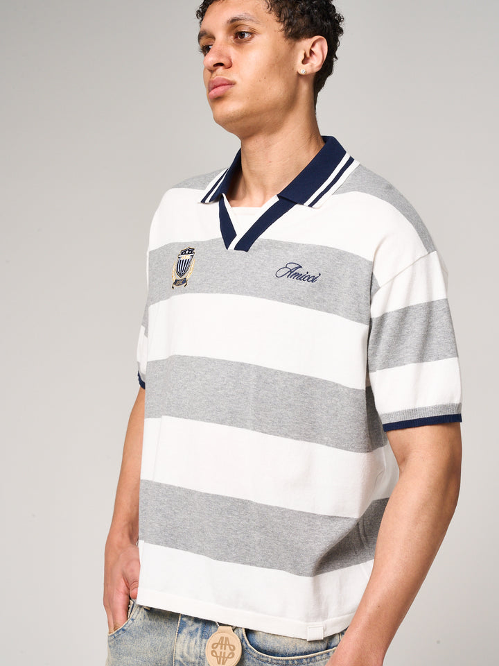 Avendia Striped Knitted Polo Grey