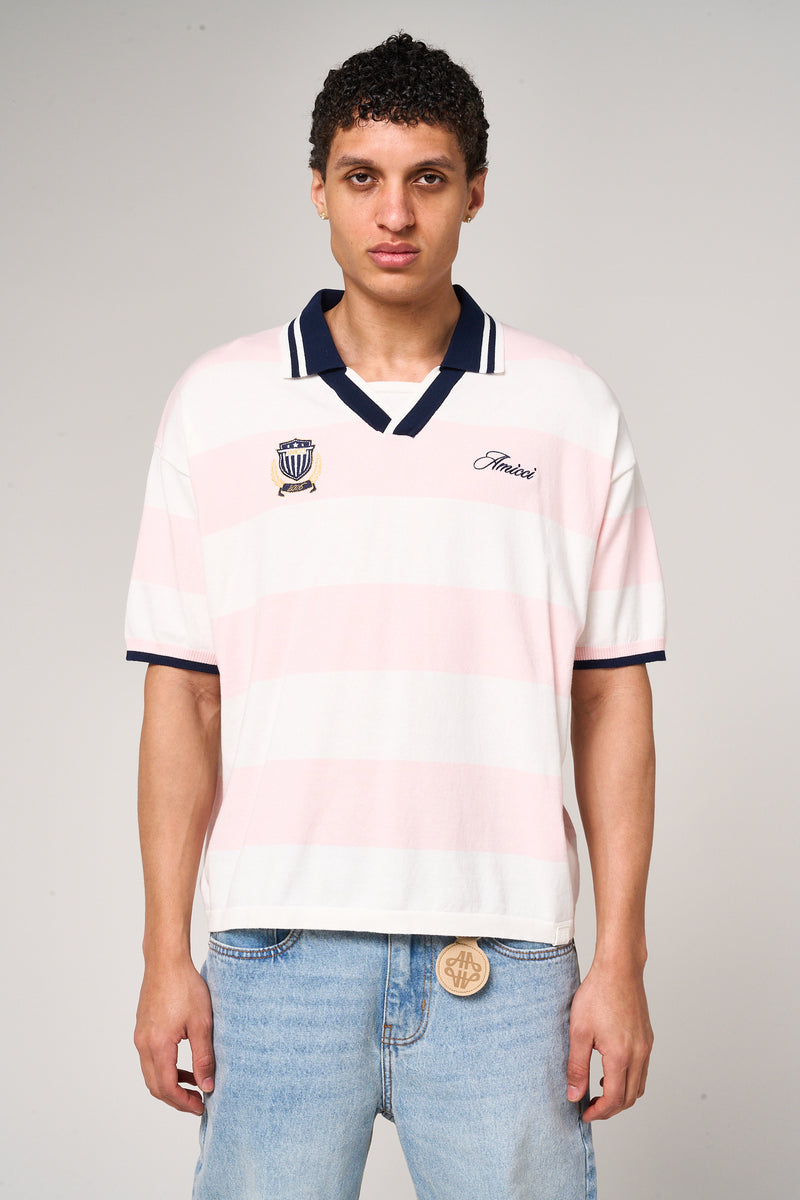 Avendia Striped Knitted Polo Pink